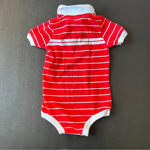 Vintage Izod Lacoste Striped Polo Onesie Red White Snap Button Size 12 Months - Picture 5 of 7